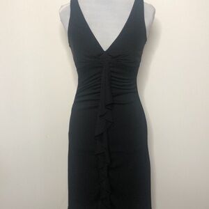 Black scrunch front ripple down v neck dress size small